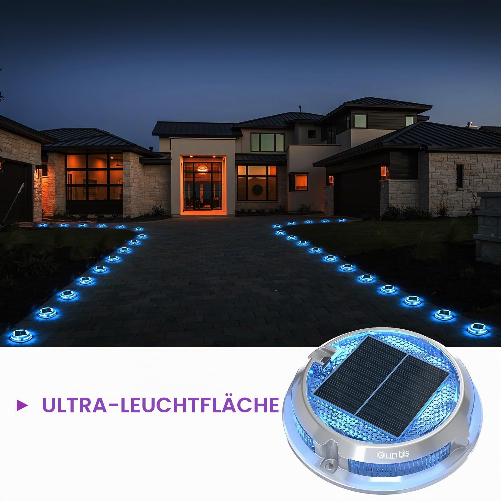 Quntis Solar Bodenleuchten für Außen 8 Stück Aluminium Deck Lights Outdoor | Warmweiß Kaltweiß RGB Bunt Gartenleuchte IP68 wasserdichte Solarleuchten für Garten Treppen Gehwege Höfe Pfade Balkon