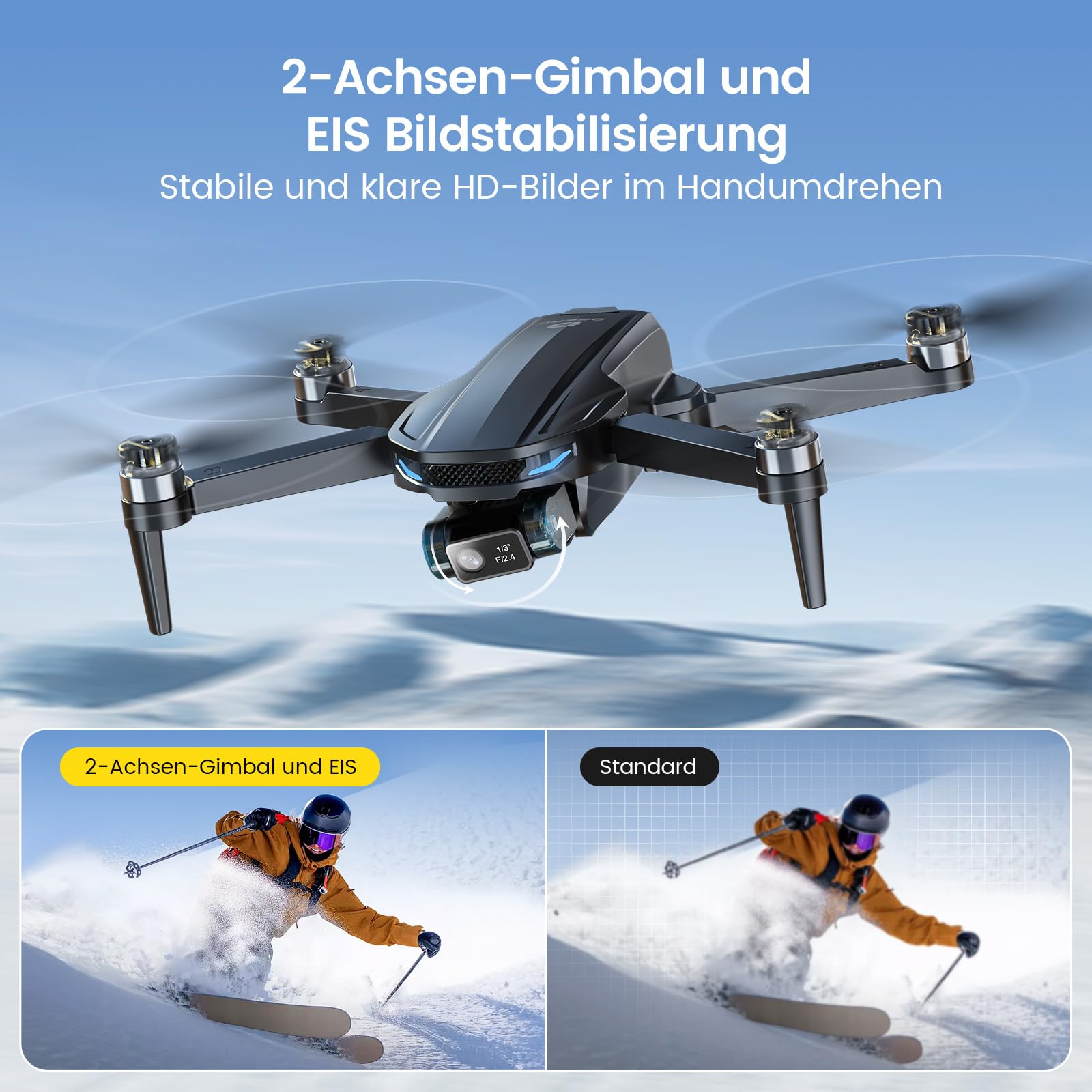 DEERC EIS 4K Kamera Drohne mit 2 Achsen Gimbal für Erwachsene, D65 RC Drohnen unter 249g, GPS Follow Me, 26 Min. Lange Flugzeit, 5G Bildübertragung, Smart Rückkehr, profi komplettset für Anfänger,C0