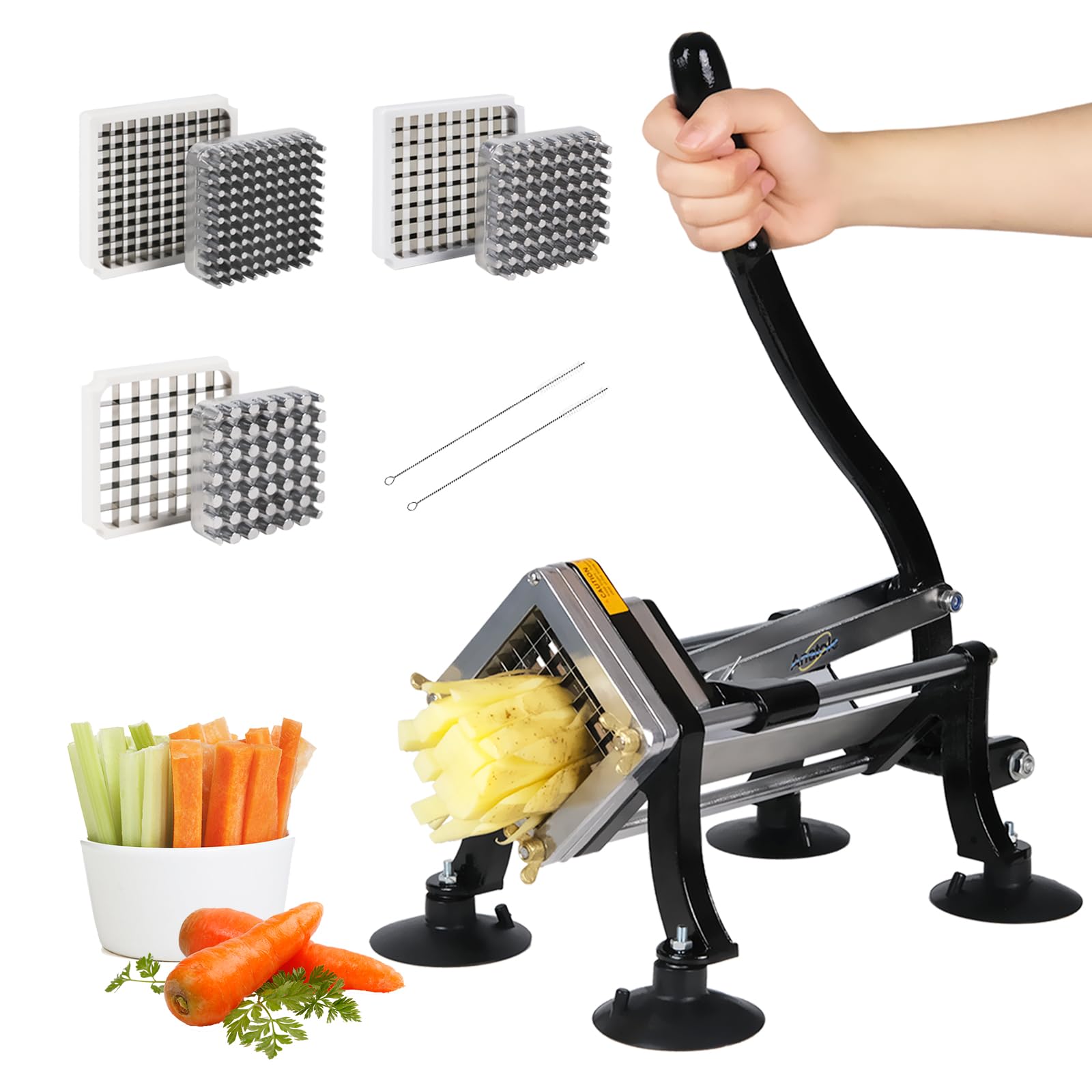 Anatole Coupe-Frites Professionnel avec 8mm 10mm 12mm Lames en Acier Inoxydable Trancheuse de Légumes Manuel Coupe Pommes de Terre Frites Commerciale pour Oignon Carotte Concombre
