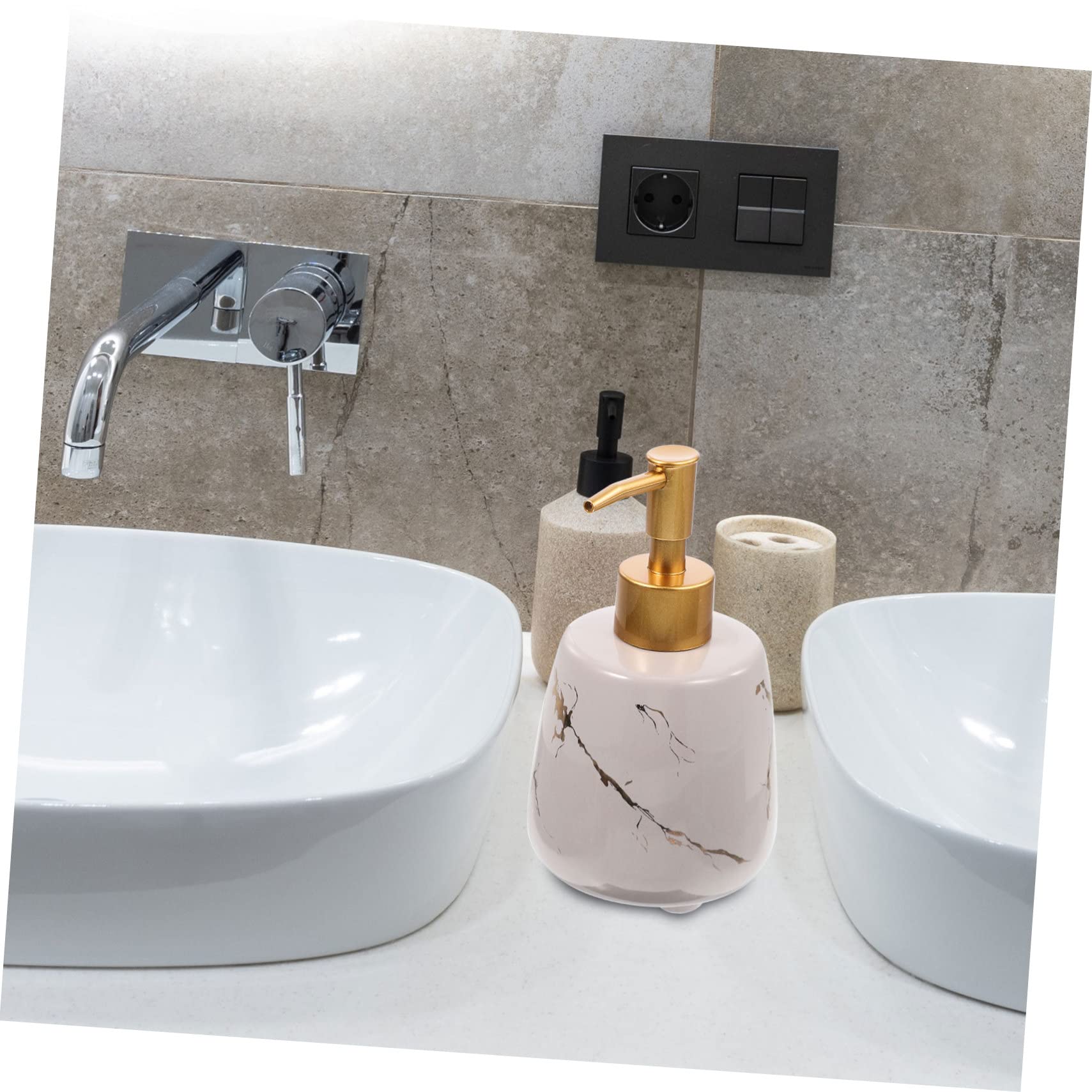 Dispensador de Jabón Líquido Rellenable Bomba Prensa 350 Ml Cerámica Gris Mármol Portátil para Baño y Ducha sin Fugas