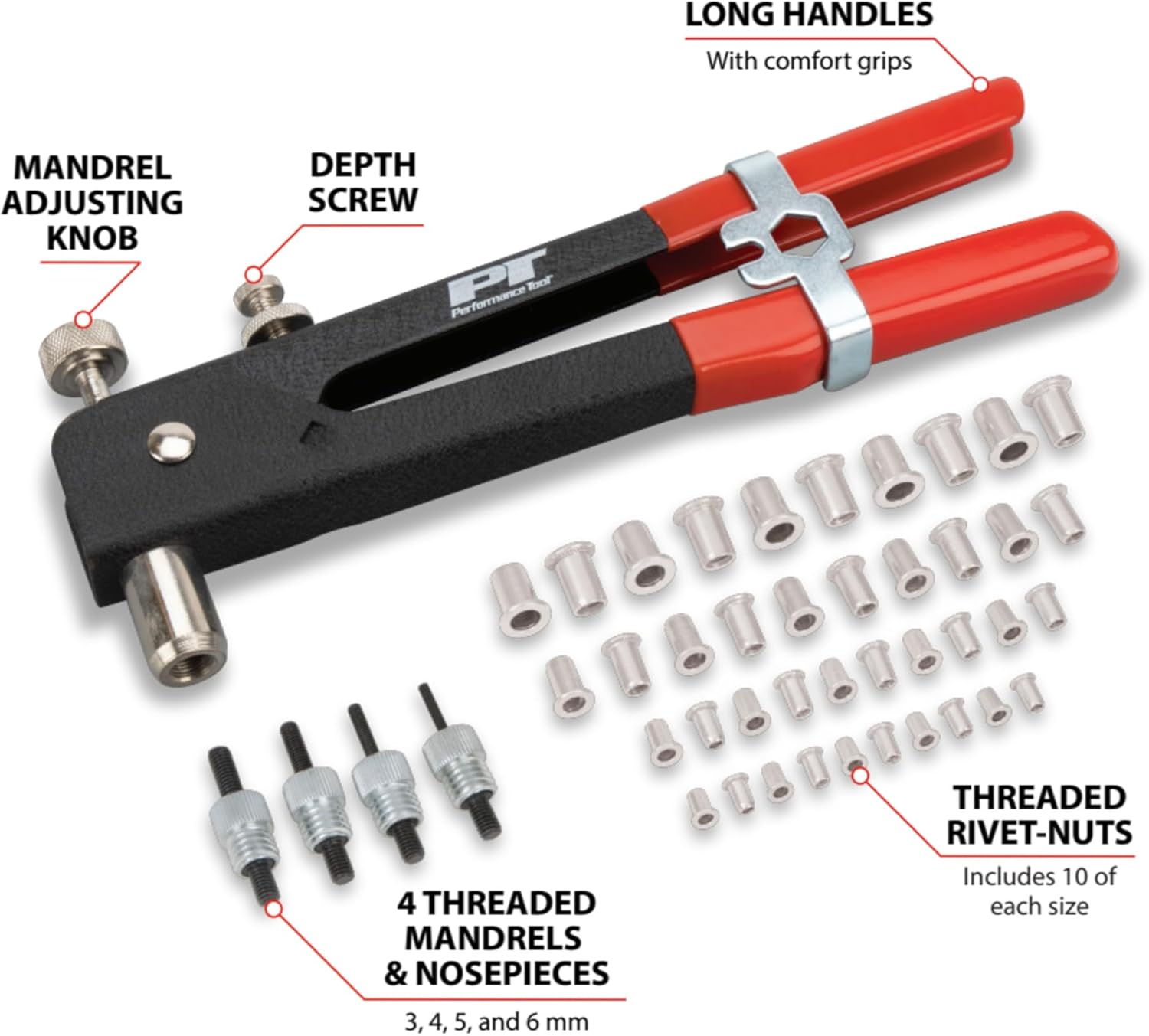 Performance Tool womens Mm 45pc Threaded Insert Rivet Kit, Unpainted, MM Threaded Insert Rivet Kit US