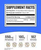 Vista 2 de BulkSupplements. com Vitamina B5 en polvo - como pantotenato de calcio, vitaminas B5 - Sin gluten, 500 mg de vitamina B5 ácido pantoténico por