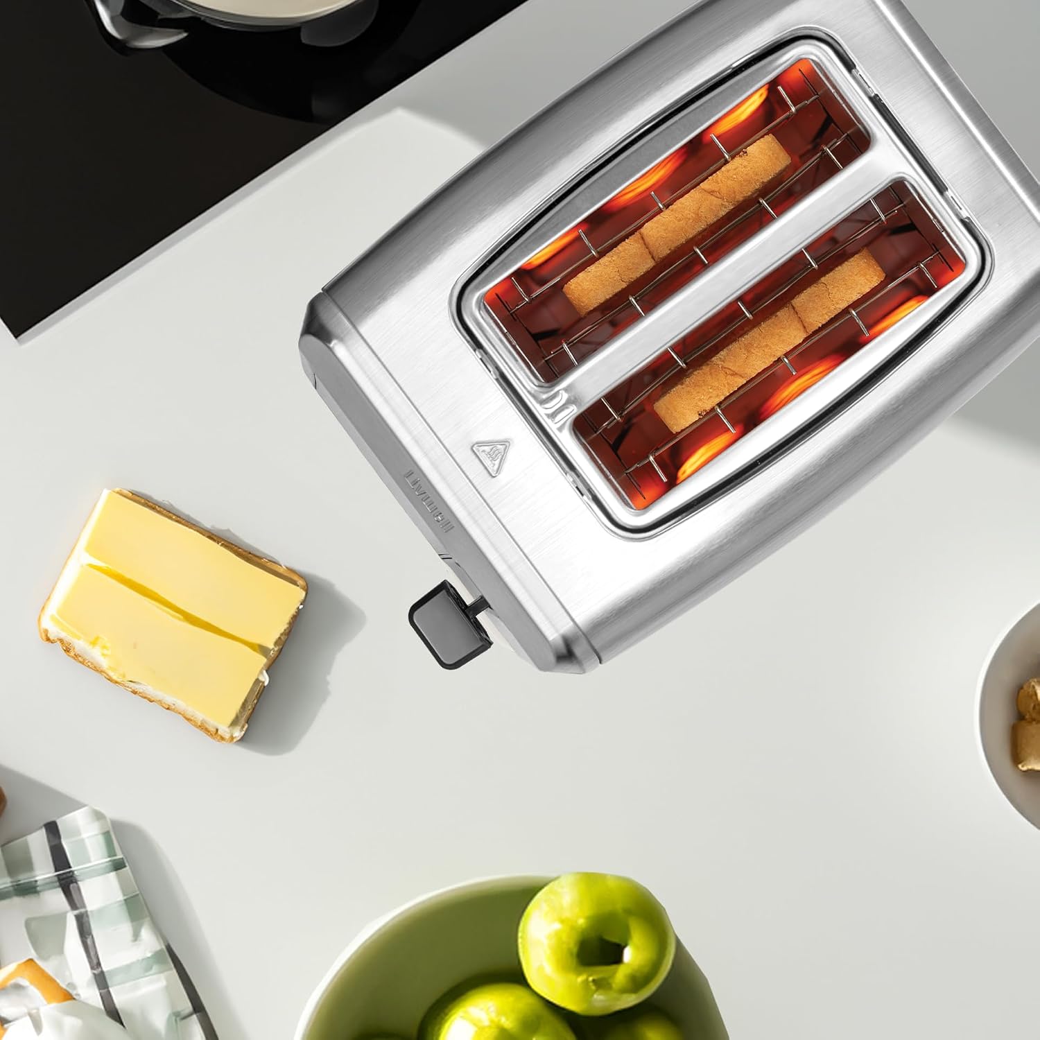 LIVWELL Smart Touch 2-Slice Metal Toaster with LED Touch Screen | 6 Browning Levels, Timer Countdown, Cancel & Defrost | 2 Color Available (Brushed Stainless Steel)