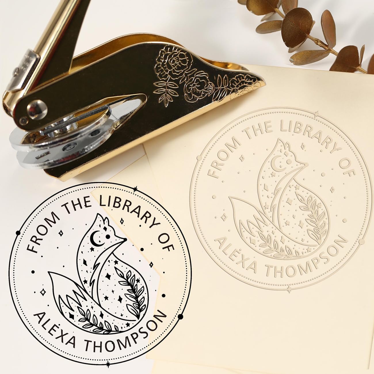 Custom Fox Pattern Embosser Stamp, Personalized Metal Embosser for Books, Personalized Paper Embossing Stamp, DIY Embossing kit for Scrapbooking,Journals,Invitations,Envelopes​,