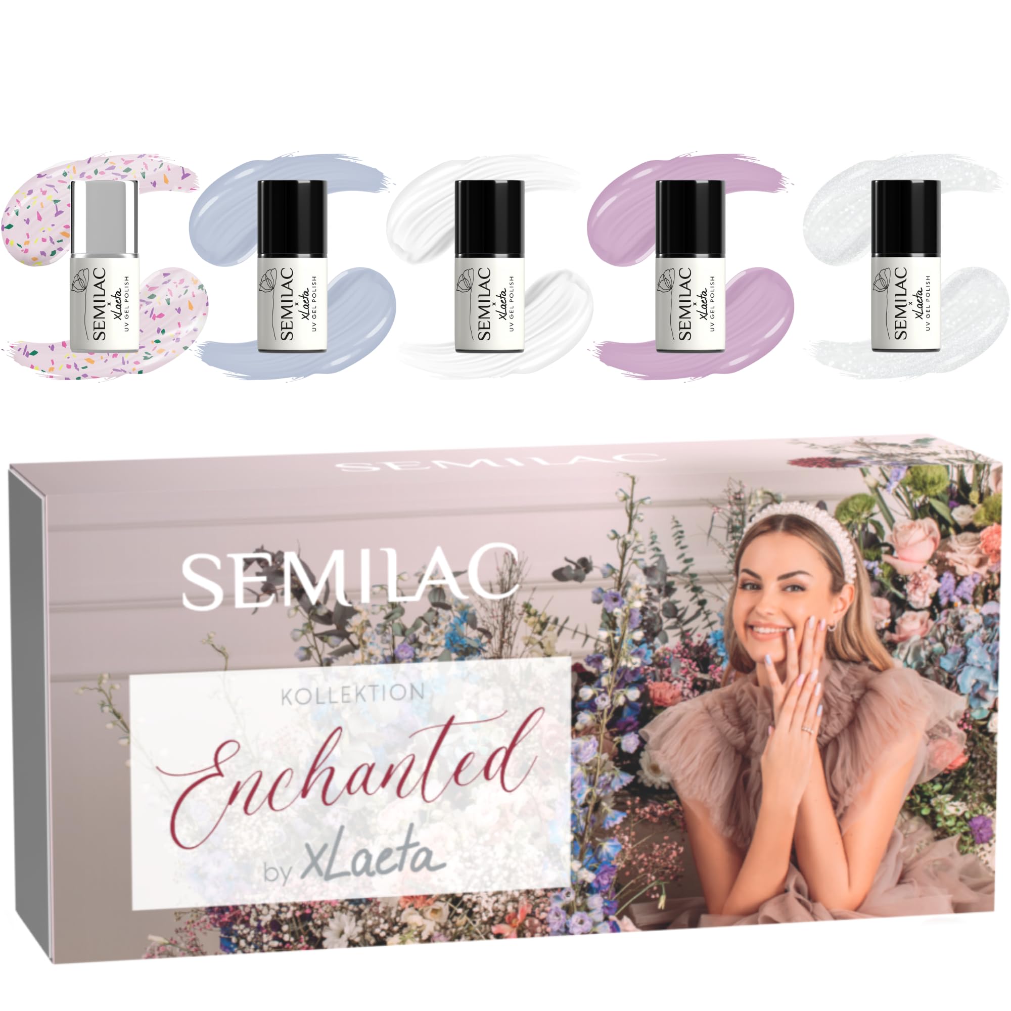 Semilac xLaeta Enchanted Set UV Nail Design Gel Top Coat UV Influencer Set