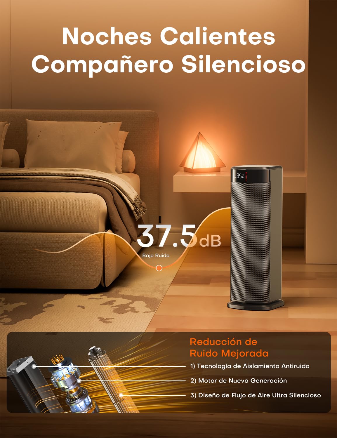 QEXREED Calefactor Bajo Consumo, 2000W PTC Calefactor, 4 Modos, Modo ECO, Termostato, 90° Oscilación, Temporizador 24H, Control Remoto, Protección contra Vuelcos y Sobrecalentamiento para Interiores