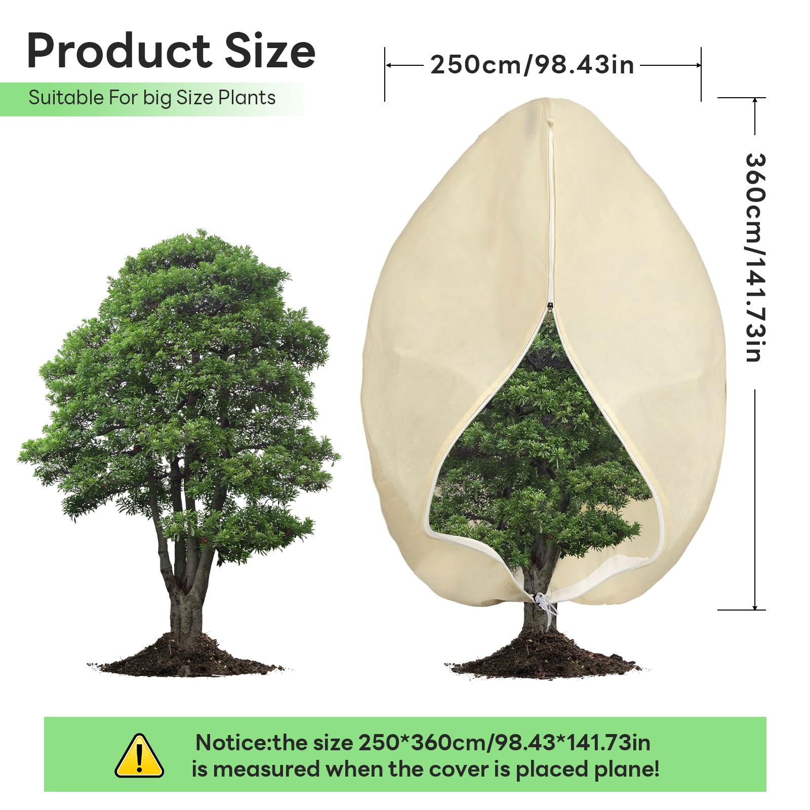 Pflanzenschutz Winter 250 x 360cm Winterschutz für KüBelpflanzen 80 g/m² | Winterschutz für Pflanzen Atmungsaktiv mit ReißVerschluss und Zugband, für Baum Palmen überwinterung Cremefarben