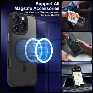 URUCHI Güçlü Manyetik iPhone 14 Pro Telefon Kılıfı, [Mag-Safe ile Uyumlu] [Askeri Düzey Düşme Koruması] [Güçlü Silikon Kenarlar] İnce Yarı Saydam Mat Koruyucu Kılıf, Siyah