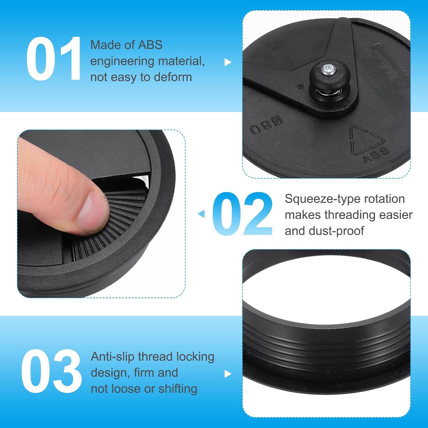 MECCANIXITY 2 Pcs Desk Grommet 3 Inch(80mm), Round Desk Cord Hole Cover Wire Cable Organizer for Home Office Computer Table Cables,Black