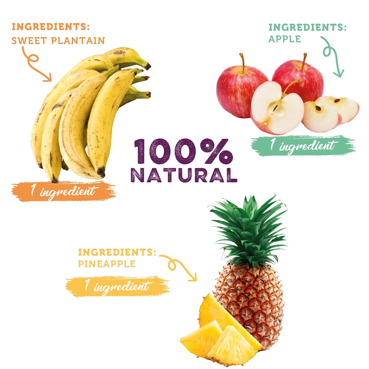 Baked Apple, Pineapple & Sweet Plantain Chips/Crisps by GOOD CHIPS! Crispy, Crunchy, Oil-Free, Healthy Naturally Sweet Dried Fruit Snack, Variety Pack - Pack of 8