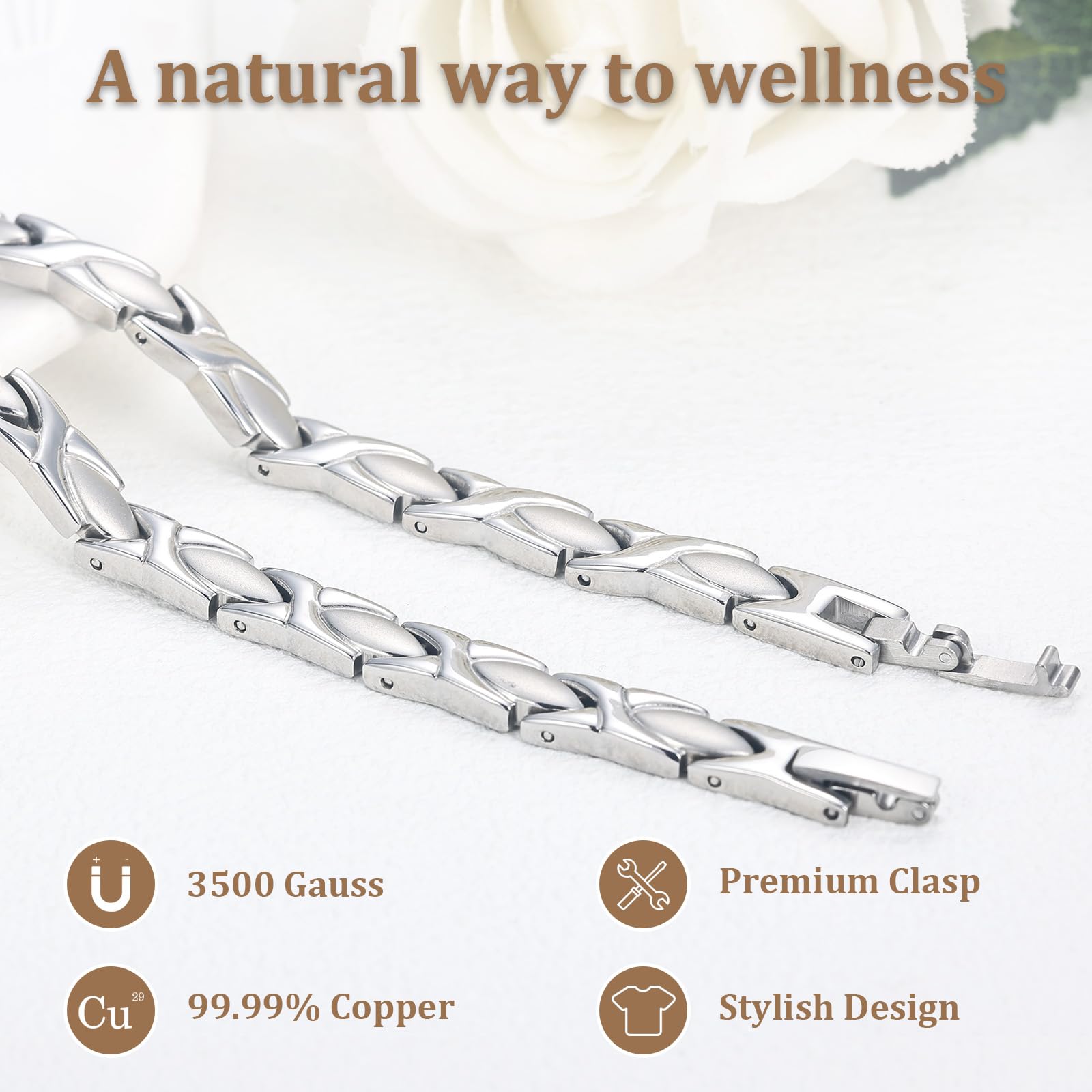 BioMag Pulseras magnéticas para mujer de acero de titanio con imanes fuertes en forma de corazón