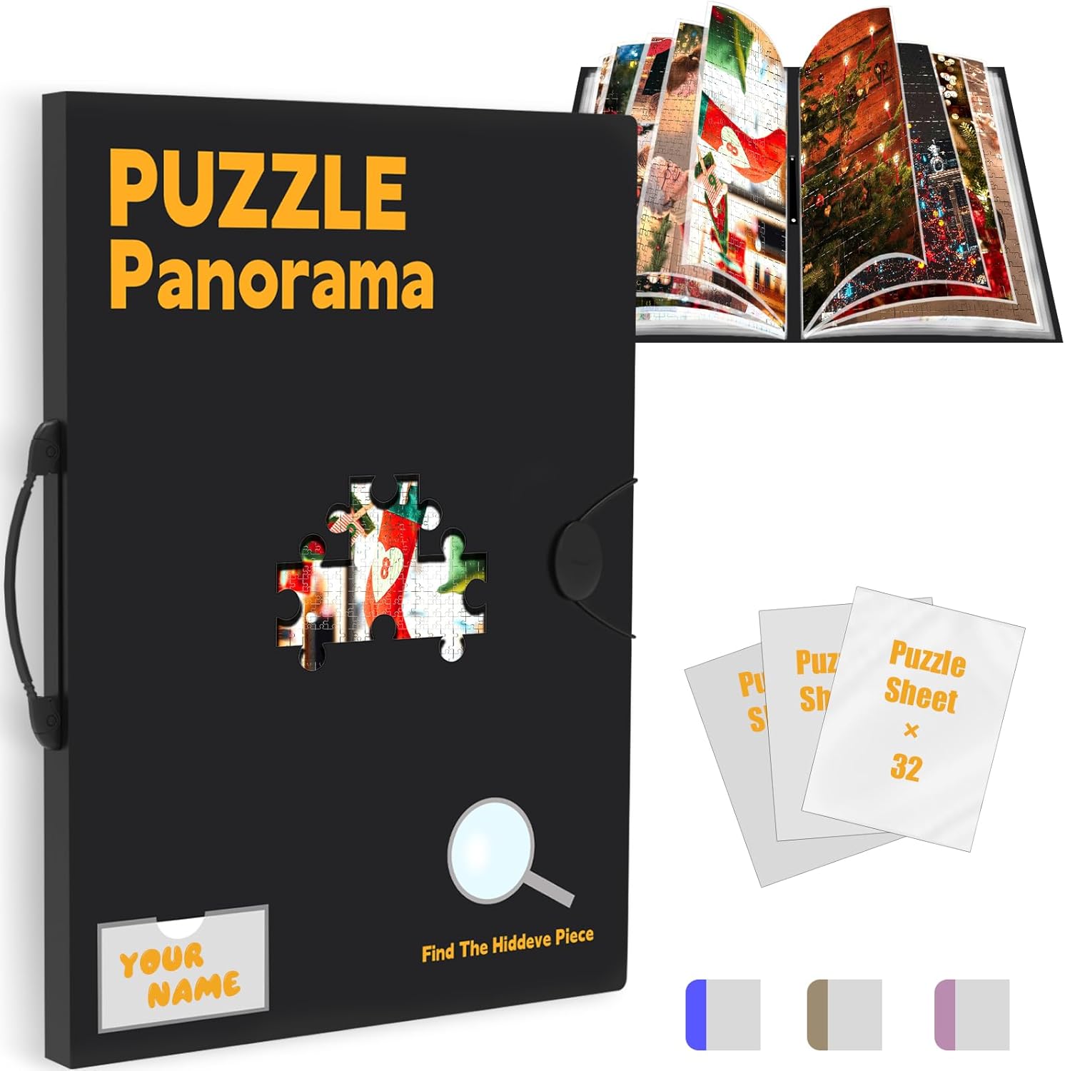 Puzzle Storage for 1000pcs with Central Mesh Window,Puzzle Holder with 5 Set Puzzles Stickers,Labeling Tabs and DlY Name Card Pocket,28.3 * 21in(Inner Page Size)