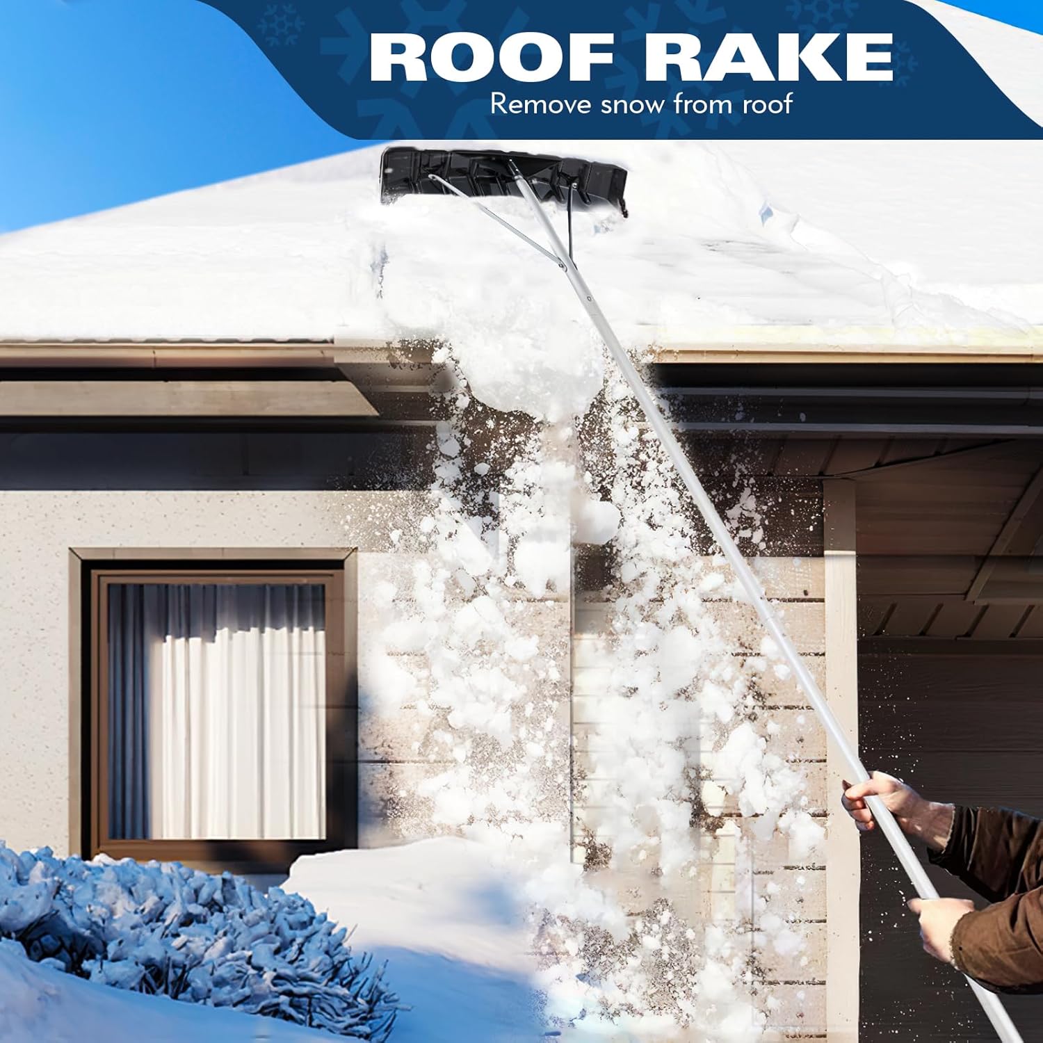 Snow Roof Rake, Extendable 4.8-20FT Snow Shovel, 25" Plastic Blade Snow Removal Tool, for Snow Removal w/Aluminum Frame & Anti-Slip Handle for House Roof, Car Snow, Wet Leaves 2Pcs