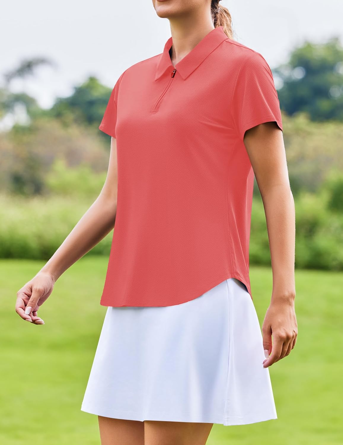 PINSPARK Womens Golf Shirt Short Sleeve UPF 50+ Tennis Polo Shirts 1/4 Zip Up Collared Quick Dry Athletic Pickleball Shirt - Image 2