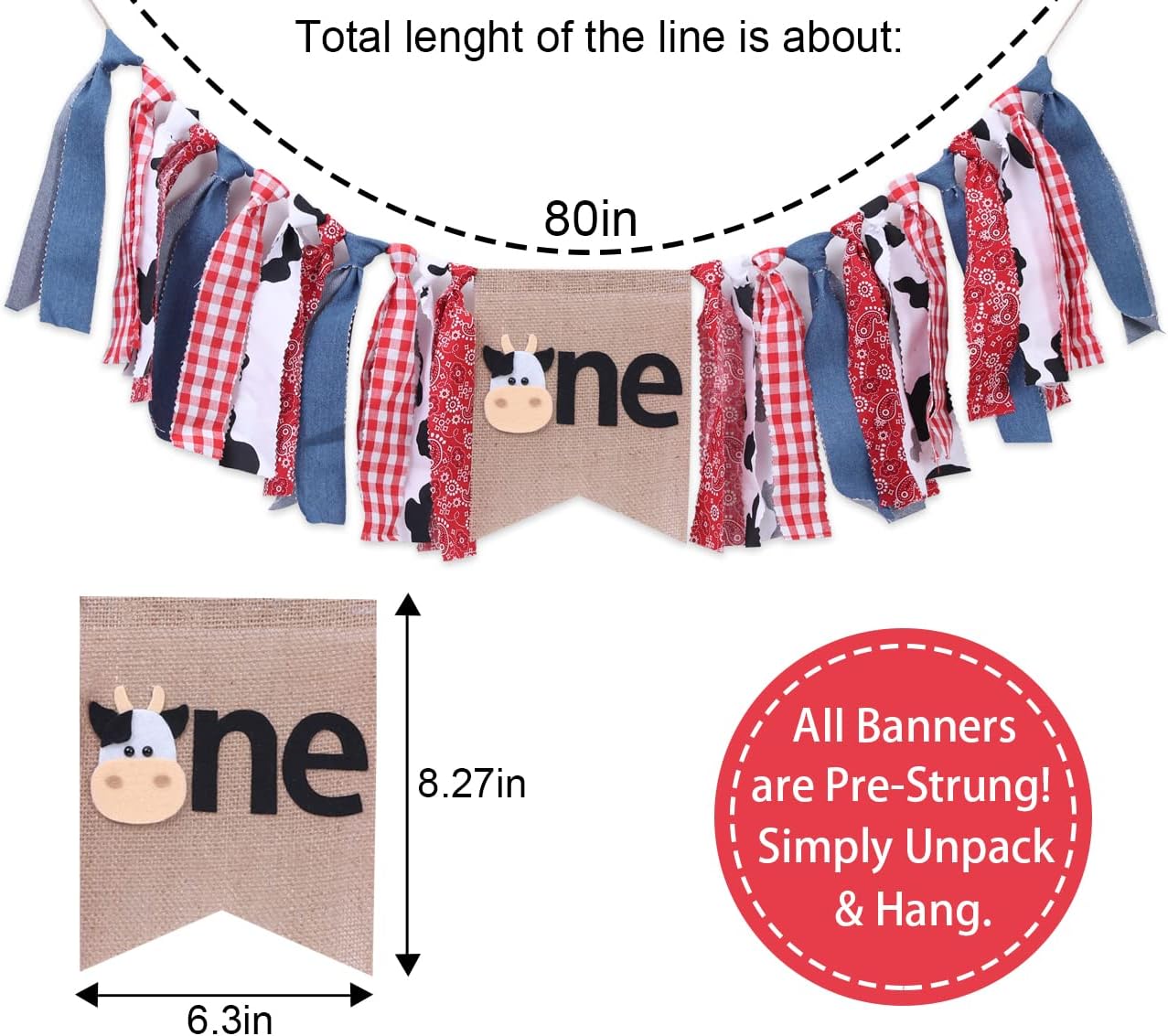 Farm Cow Highchair Banner for 1st Birthday - Cowboy or Cowgirl 1st Birthday Decorations, Barnyard Bday Party Supplies, Farm Bday Party Supplies