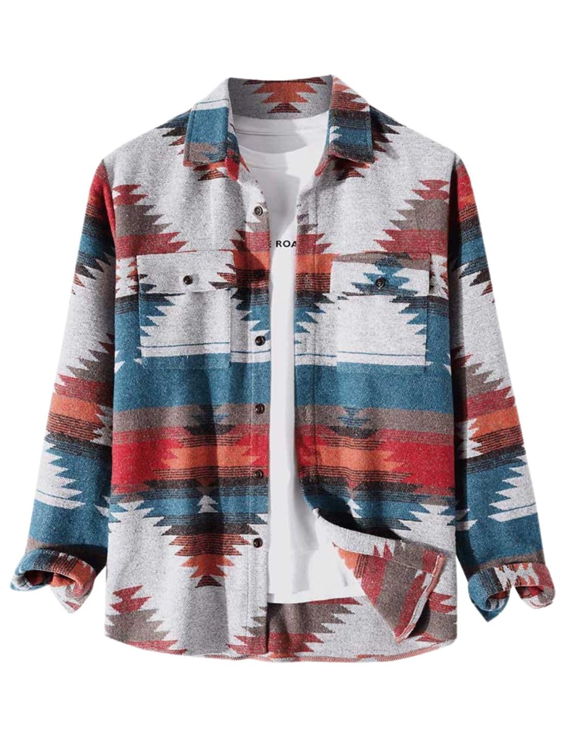 FindThy Men's Vintage Aztec Print Flannel Shirt Jacket Shacket