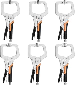 6-Inch C-Clamp Locking Pliers,Heavy Duty Vise Grip Welding Clamp with Swivel Pads for Woodworking,Home,Metalworking,Auto Repair(6 Pack)