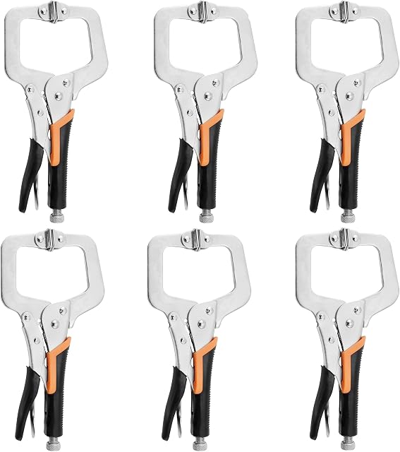 6-Inch C-Clamp Locking Pliers,Heavy Duty Vise Grip Welding Clamp with Swivel Pads for Woodworking,Home,Metalworking,Auto Repair(6 Pack)