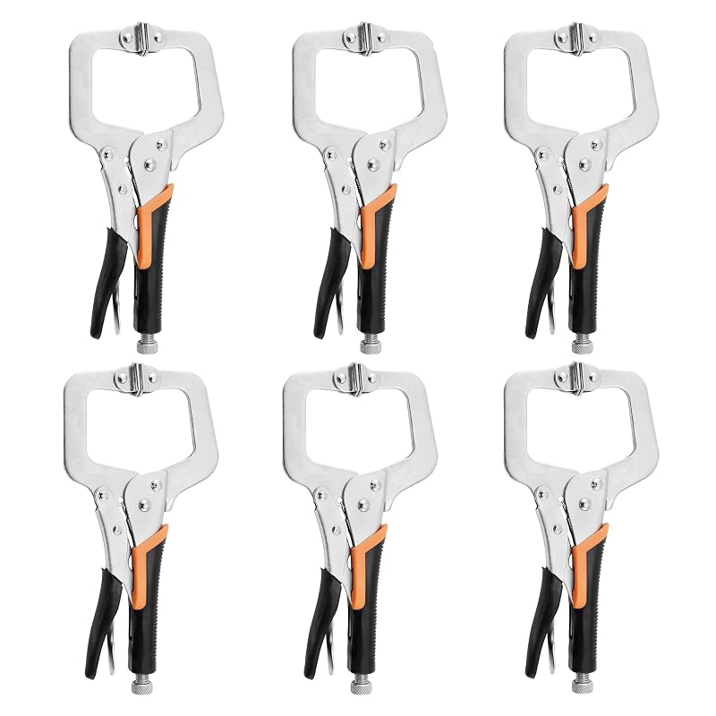 Alicate de Pressão Tipo C de 15,2 cm com Almofadas Giratórias SOLUDE, para Marcenaria, Metalurgia, Soldagem e Reparo Automotivo, Conjunto com 6 Peças