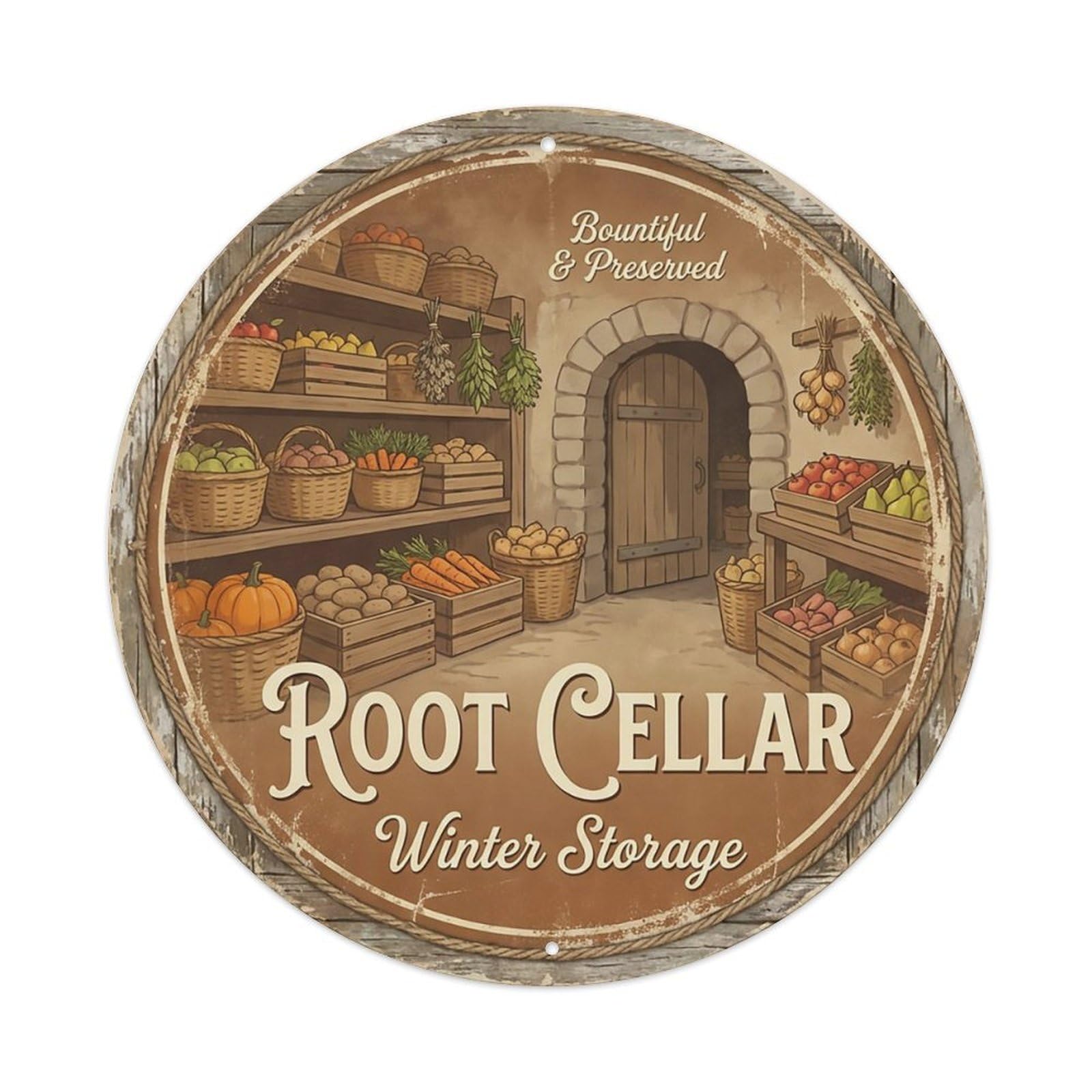 Cxhjca 8X8inch(20X20cm) Vintage Cottagecore Garden Root Cellar Storage Metal Tin Sign