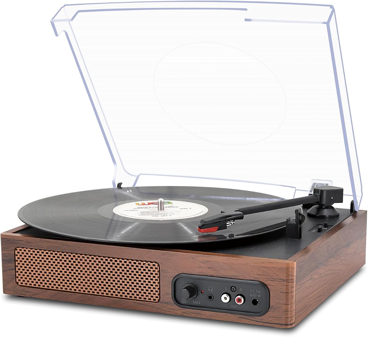 LP&No.1 Vinyl Record Players with Belt-Drive Turntable & 2 Built-in Speaker | Vintage Wooden Record Players with Headphone Jack/RCA Output for Beginner, Entertainment and Home Decor