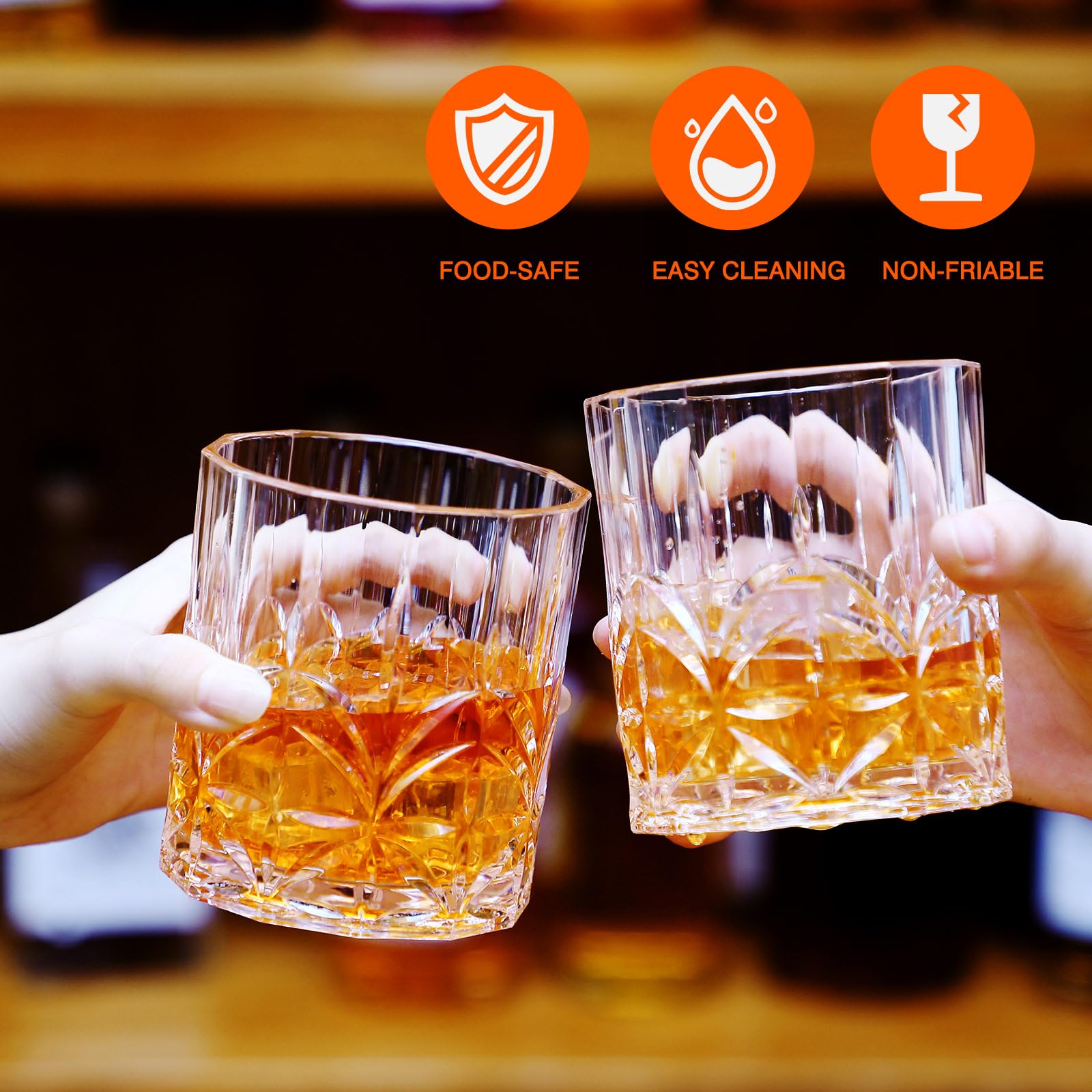 Juego de 12 vasos de whisky de plástico irrompibles de 13.8 onzas, vasos de cóctel de plástico antiguos, vaso corto de plástico inastillable, copas de vino de plástico reutilizables para