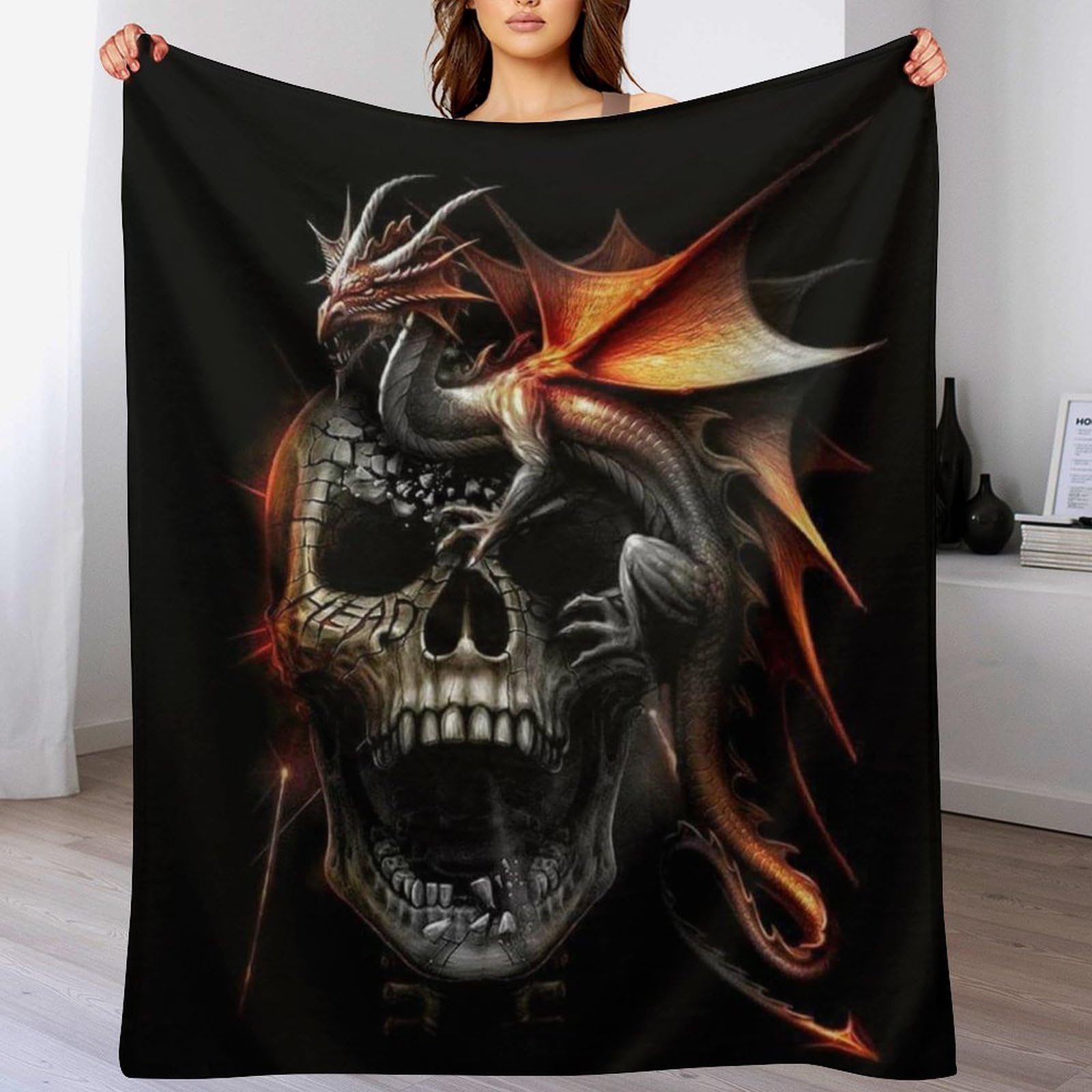 Couverture polaire gothique squelette flannel pour lit double 180x200cm