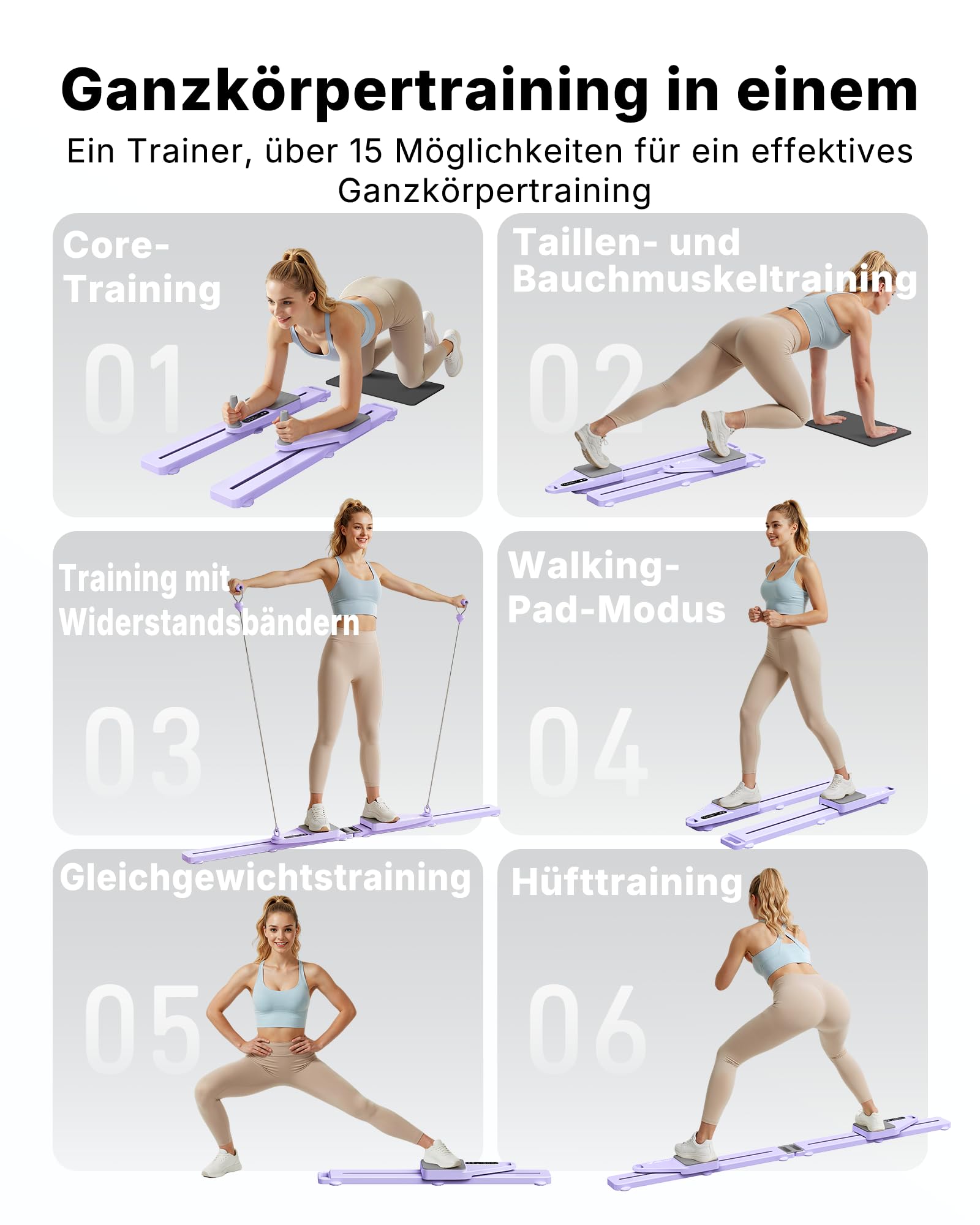 MERACH Pilates Reformer – Pilates Board Multifunktions Reformer für Pilates mit Widerstandsbändern zählen und Kniepolster, 120 KG klappbar, Fitnessgeräte für Zuhause Bauchtrainer für Zuhause