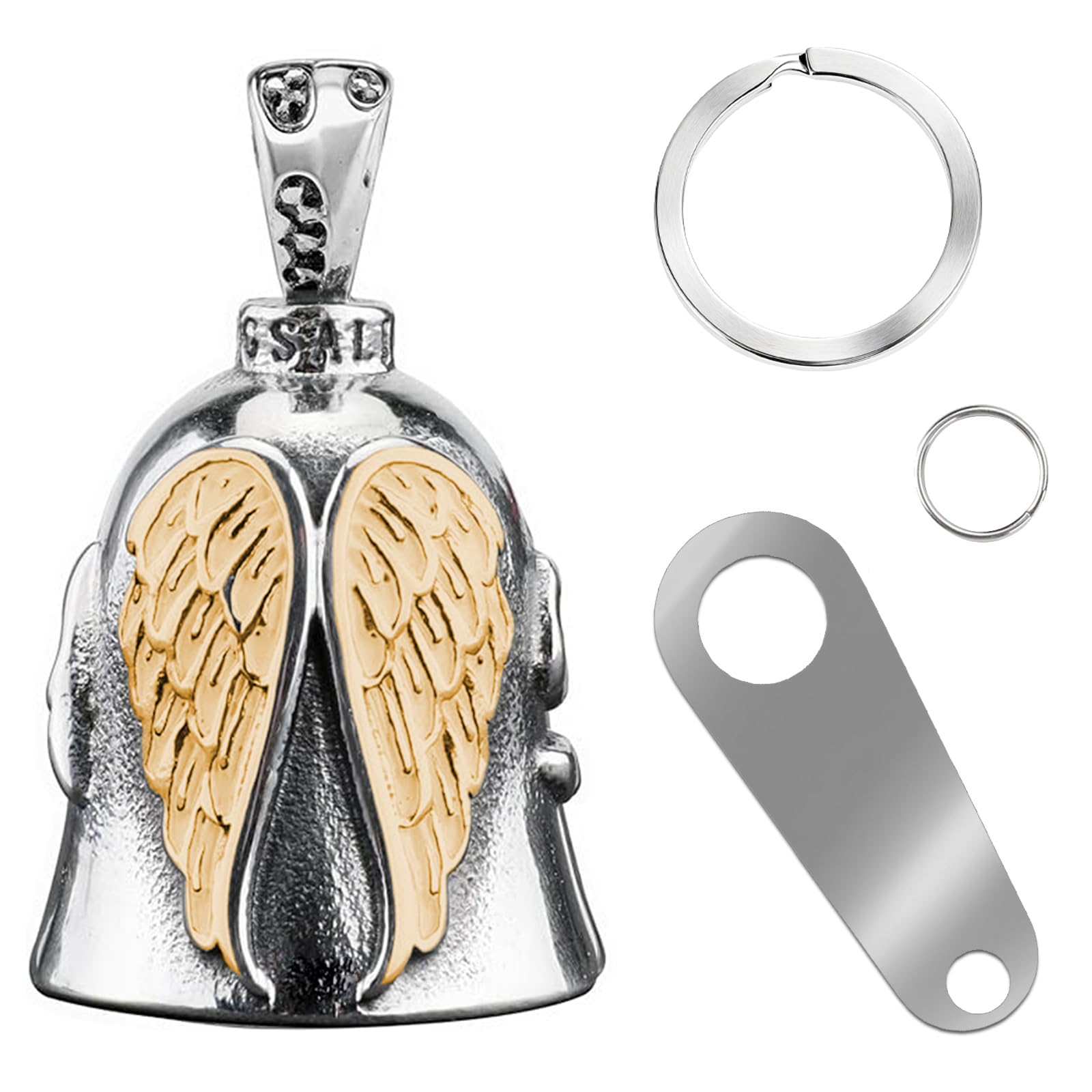 VAGCARS Guardian Bell for Motorbikes, Angel Luck Charm Biker Bell with Keychain, Zinc Alloy Portable Motorcycle Guardian Bell, Outdoor Riding Accessories, Gifts for Biking Enthusiasts (Gold)