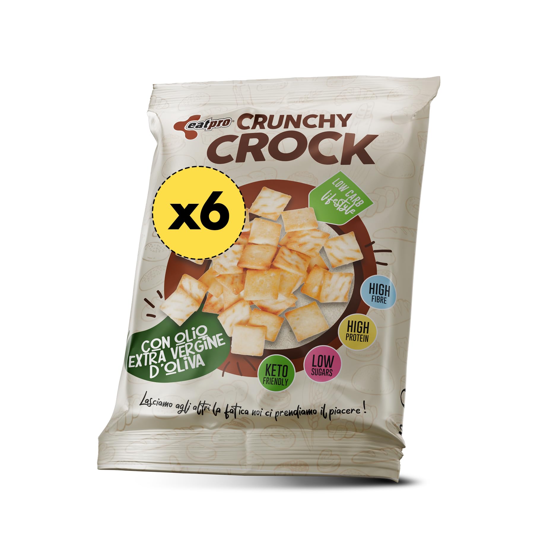 Crunchy Crock 6 Snack Proteici Salati E Croccanti Monoporzione Gusto Olio Evo EatPro Keto Snack, 30% Proteine, 28% Fibre, 10% Carboidrati, Low Carb, Keto Diet, Snack Chetogenici Salati