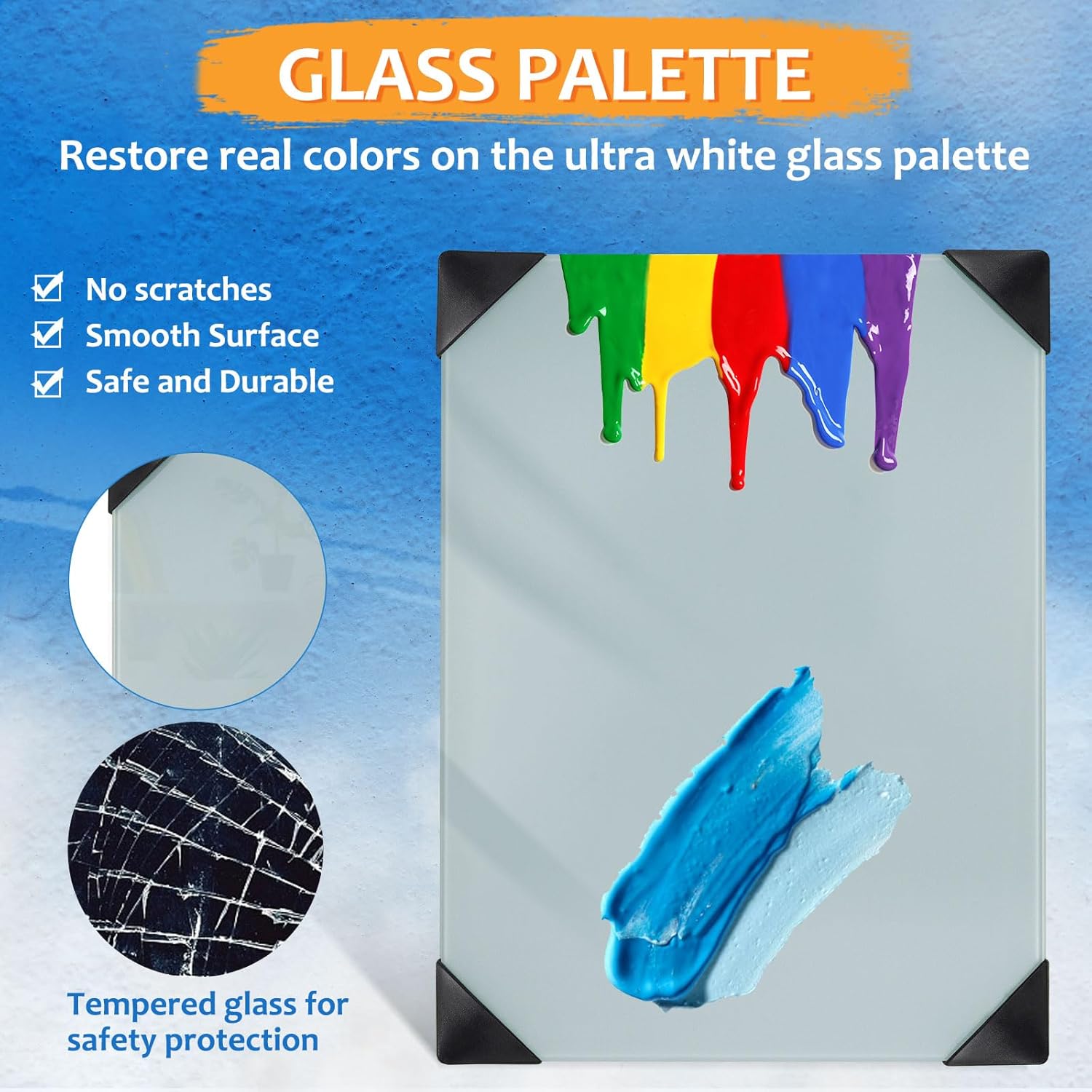 Glass Palette for Oil Painting 12 x 9 Inches, Grey Paint Mixing Palette for Acrylic Painting, Painting Supplies for Use with All Art Media, Artists, Adults - 2 Packs