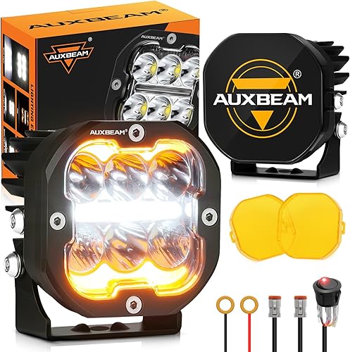 Miniatura 1 de Auxbeam X-PRO Series 3" 84W LED Pods DRL & Turn Signal 9600LM Flood Spot Combo Luces de zanja Offroad Conducción Spotlight Amber Fog Cube Luces de