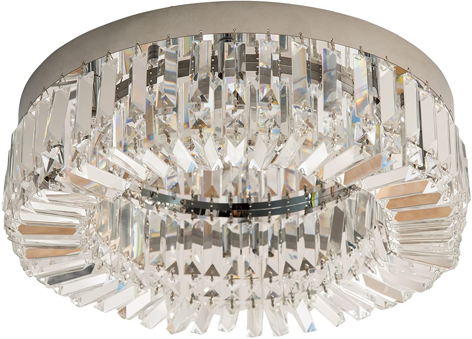 HOMCOM Crystal Ceiling Light - Modern Chandelier - Silver - Living Room Bedroom - 50cm Diameter