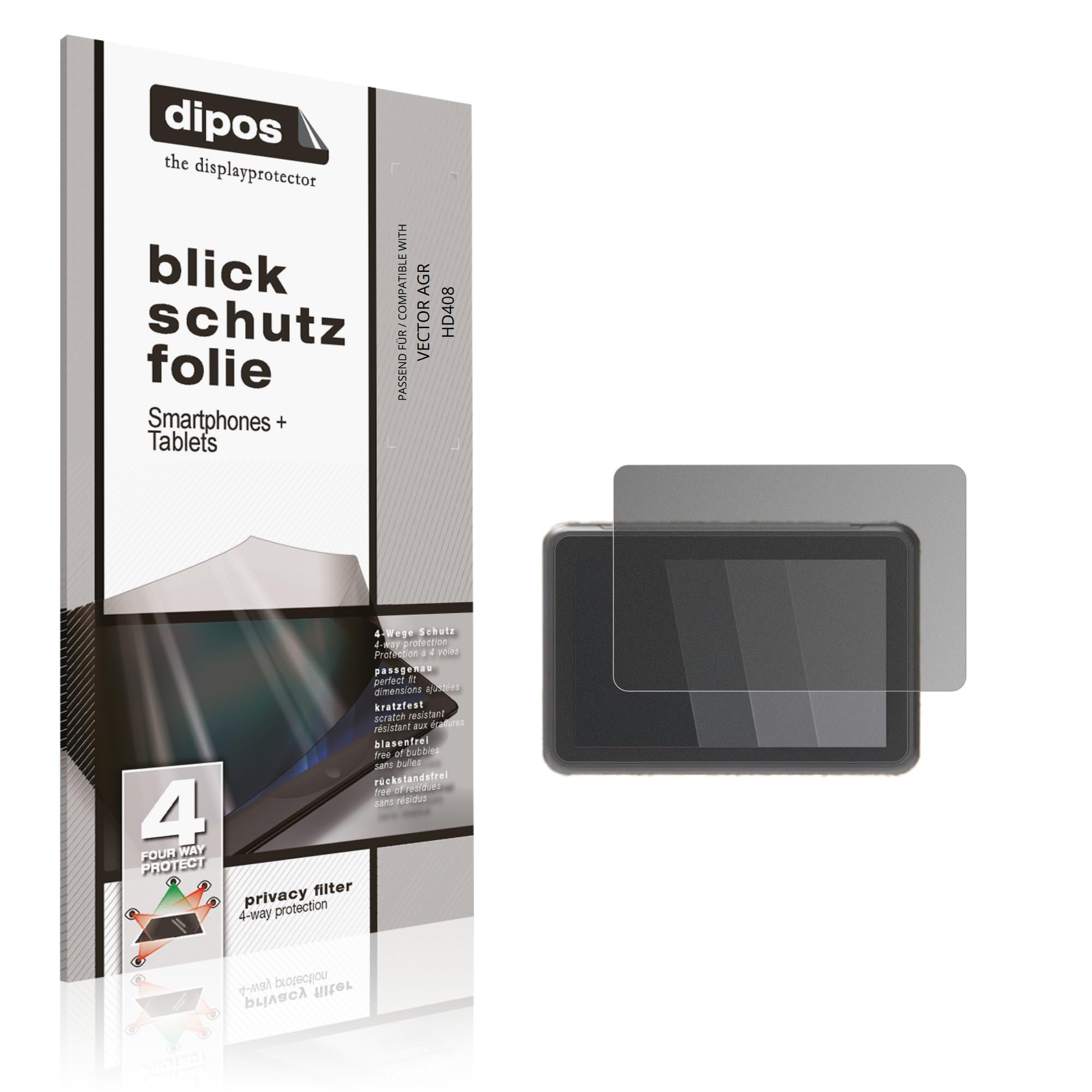 dipos Protector de Pantalla Antiespía para VECTOR AGR HD408 | Película protectora mate, filtro de privacidad 4 vías, ajuste perfecto, antiarañazos, sin burbujas, autoadhesivo
