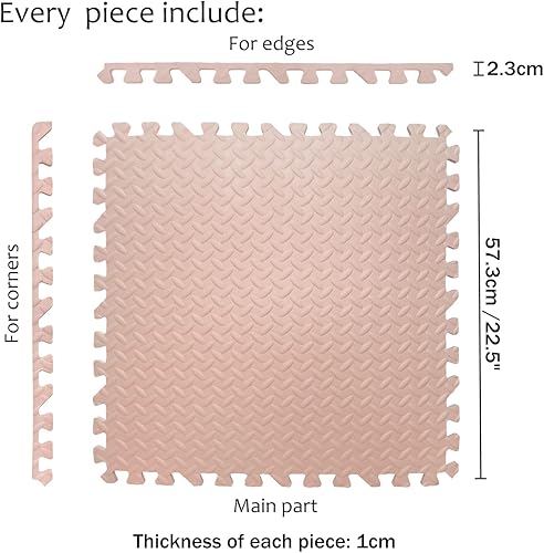 Miniatura 4 de HTTMT - 8 x (32 pies cuadrados) - Tapete rosa para gimnasio de 24 x 24 pulgadas de espuma EVA entrelazada para ejercicio, fitness, rompecabezas de