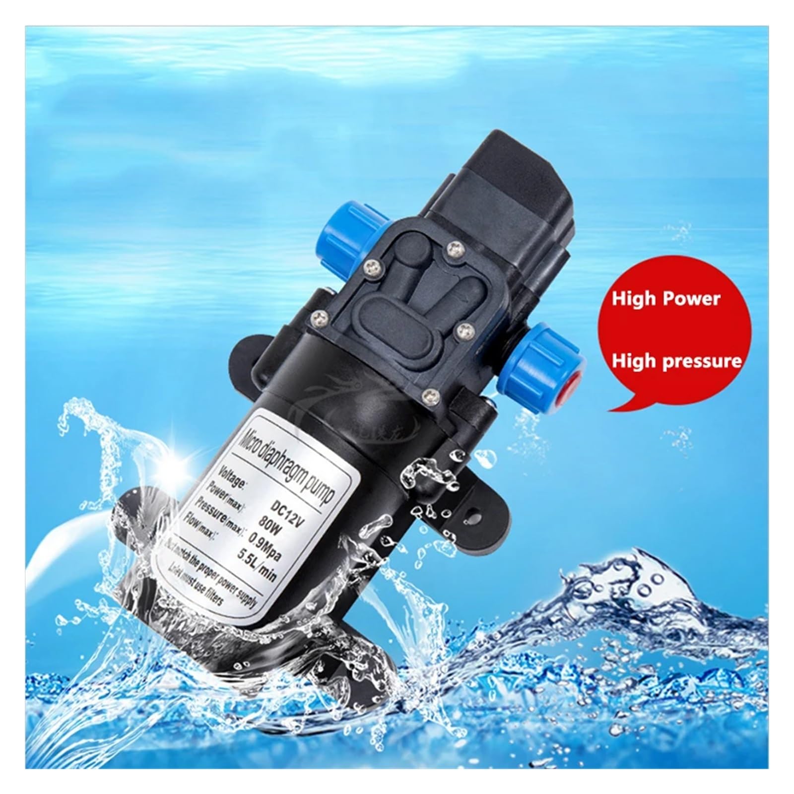 Pompa acqua a membrana ad alta pressione DC 12V/24V 60W/80W, pompa acqua con pressostato automatico, portata 5L/min(60W 24V)