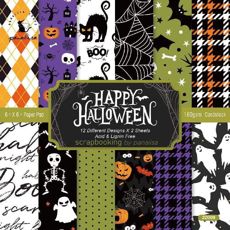 Halloween Scrapbook Paper Retro Origami Papers Pad 6×6- 24 Sheets Single-Sided Halloween Patterned Craft paper for Kids DIY Cardmaking journaling