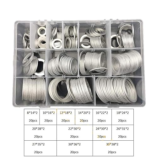 Miniatura 4 de Kit surtido de 260 juntas de arandelas de anillo plano de aluminio métrico de 13 tamaños