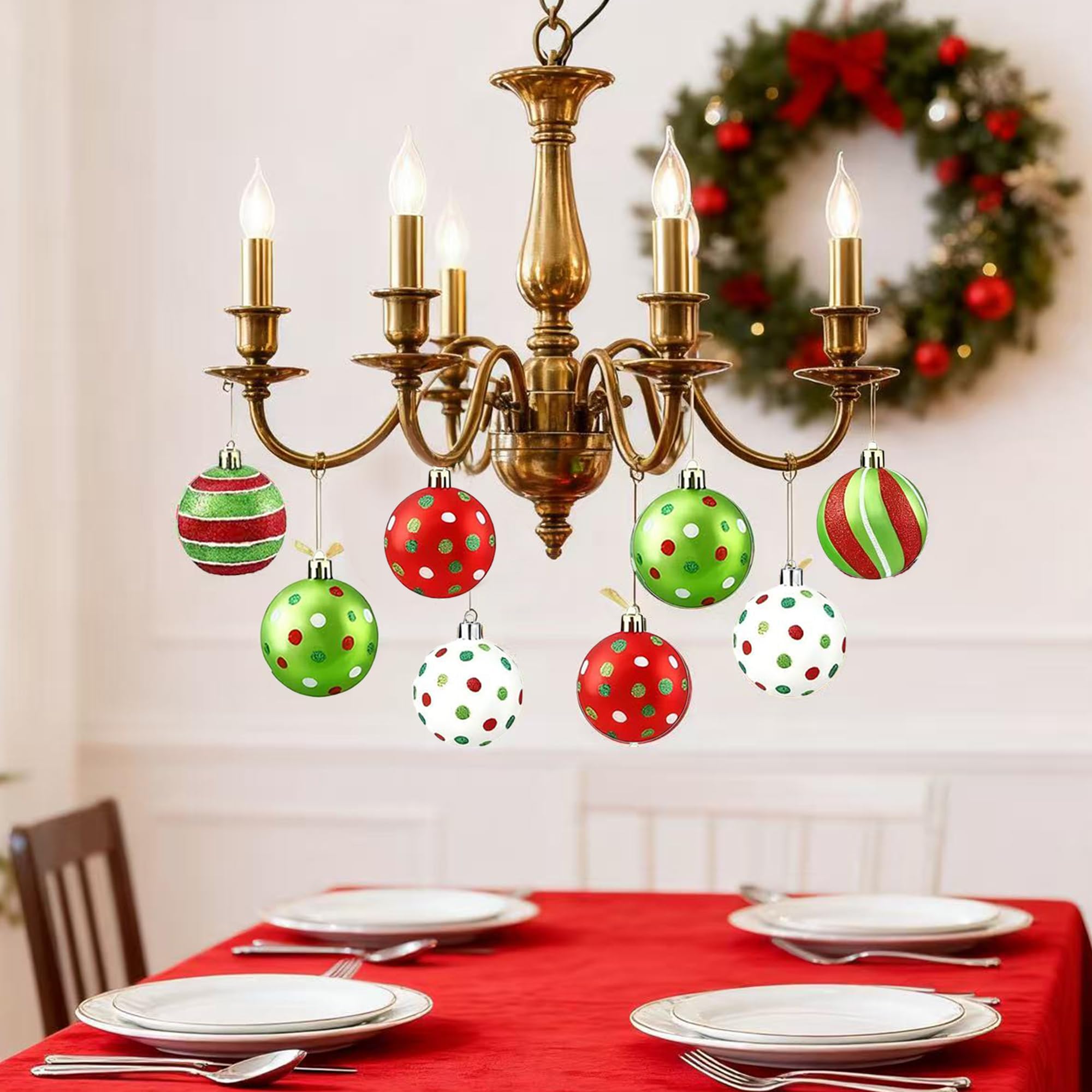 24 Stück Weihnachtsschmuck 6,1 cm – schillernde, bruchsichere Weihnachtsbaumkugeln, reichlich rot/grün/weiß, vorgebundene Weihnachtskugeln, hängende Ornamente für Feiertage, große Bäume