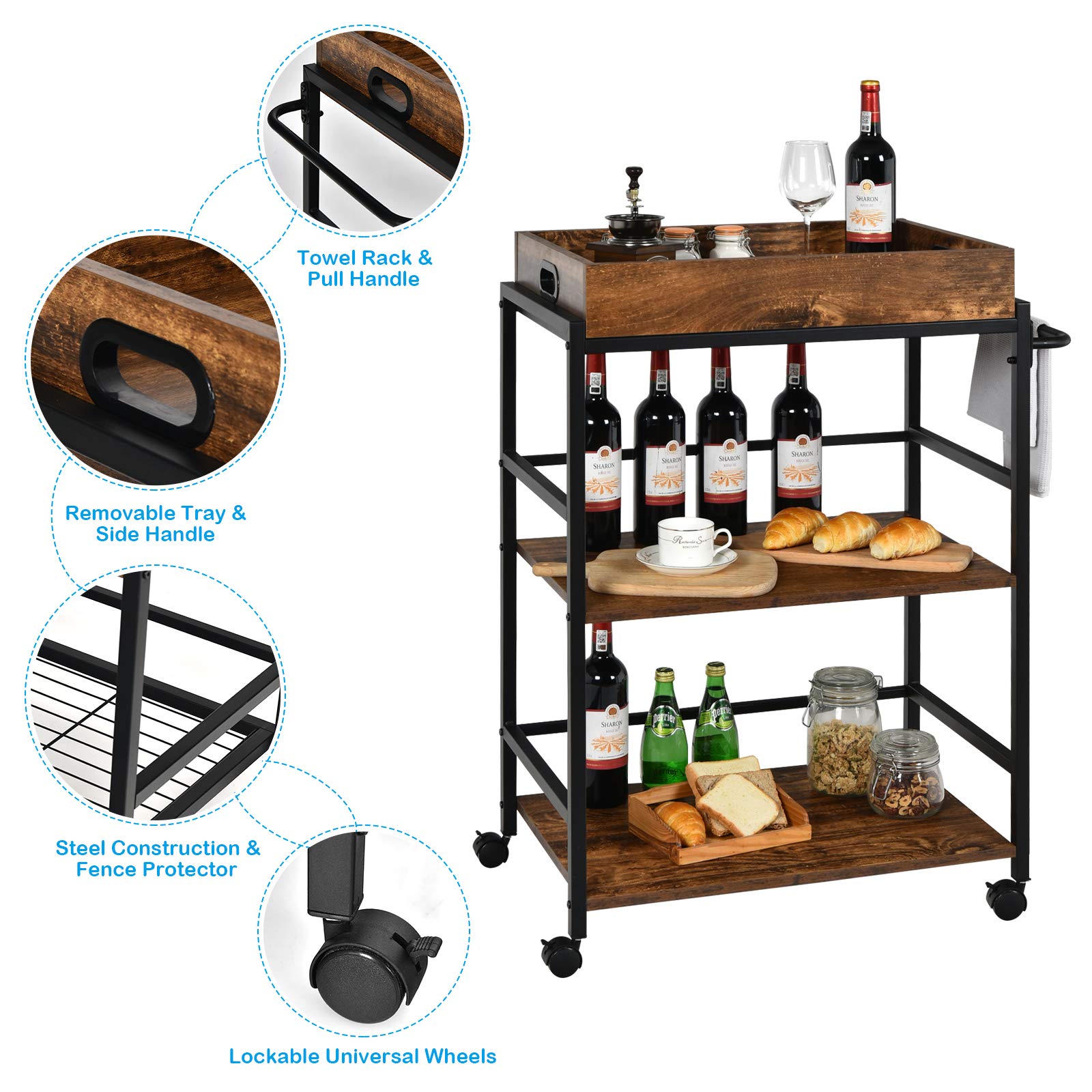 Buy Giantex Kitchen Island Cart, Industrial Bar Cart on Wheels, Rolling