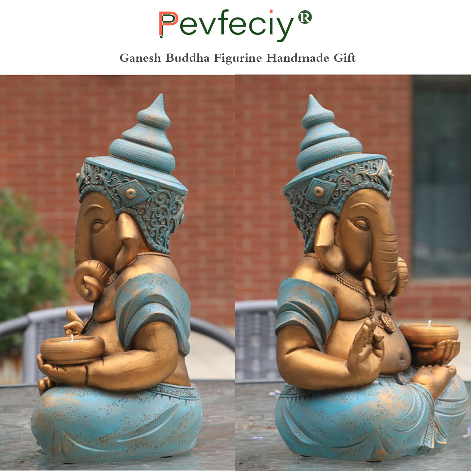 Ganesha Figur groß 32cm Ganesha Buddha Statue Gartendeko für draußen,Ganesh Elefantengott Figur,Zen Buddha Deko Hindu Elefant Statue Buddha Skulptur deko für Garten,Balkon,Heimdekoration Geschenk，XL