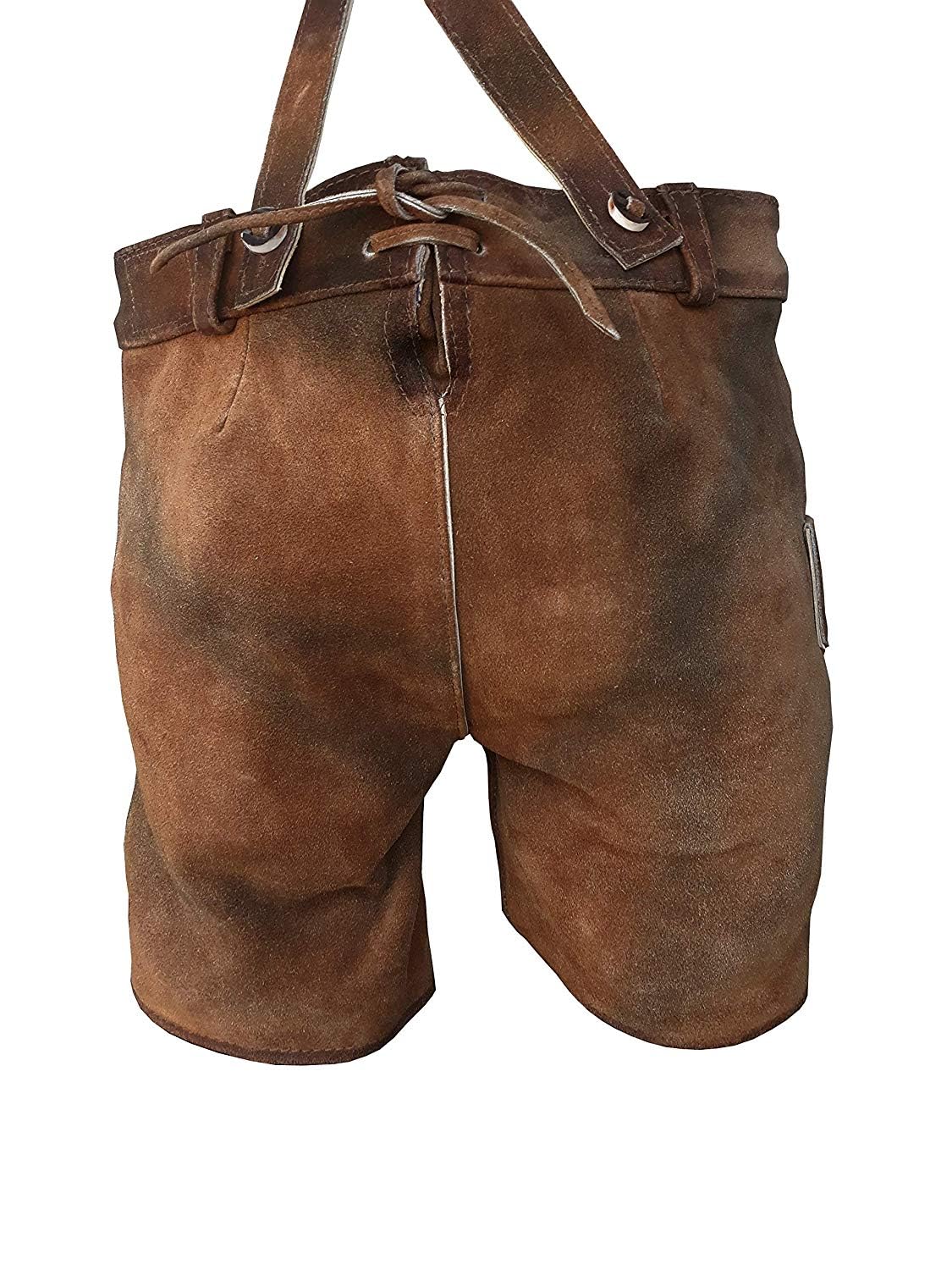 Kinder Trachten Lederhose, kurz mit Träger, Dino, Echtes Leder, Weiches Veloursleder, Braun, Gr 86 bis 164