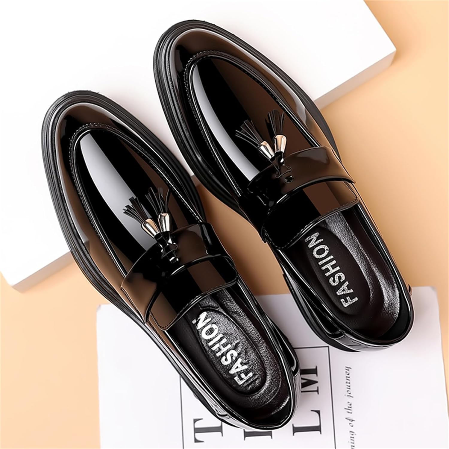 Men's Tassels Patent Leather Penny Loafers Fashion Formal Business Casual Slip On Dress Shoes for Mens - Image 3
