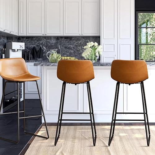 Miniatura 99 de HeuGah Juego de 4 taburetes de bar de piel sintética, sillas de bar de 26 pulgadas con respaldo, taburete de mostrador moderno para isla de cocina