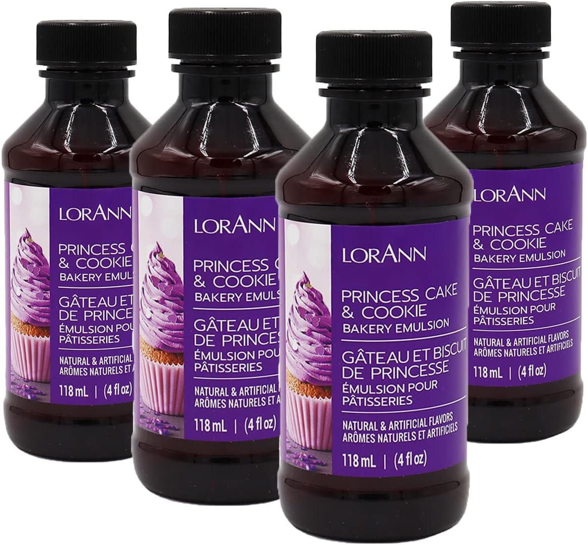 LorAnn Bakery Emulsions, Princess Cake & Cookie Emulsion, 4-Ounce Bottle (Pack of 4) by LorAnn Oils