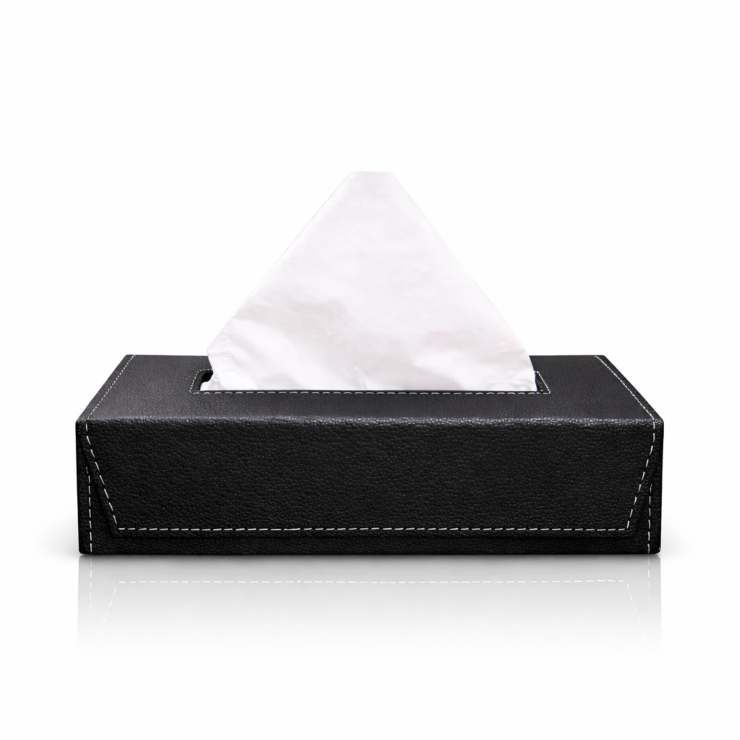 LEEZEL| Tissue Box Holder with 100 Pulls Cotton Rags Tissue | Handcrafted Fine Leather - Like Finish | for Gifting, Office Desks, Cars & Home Décor | Durable & Water Resistant. (Black)-image-16