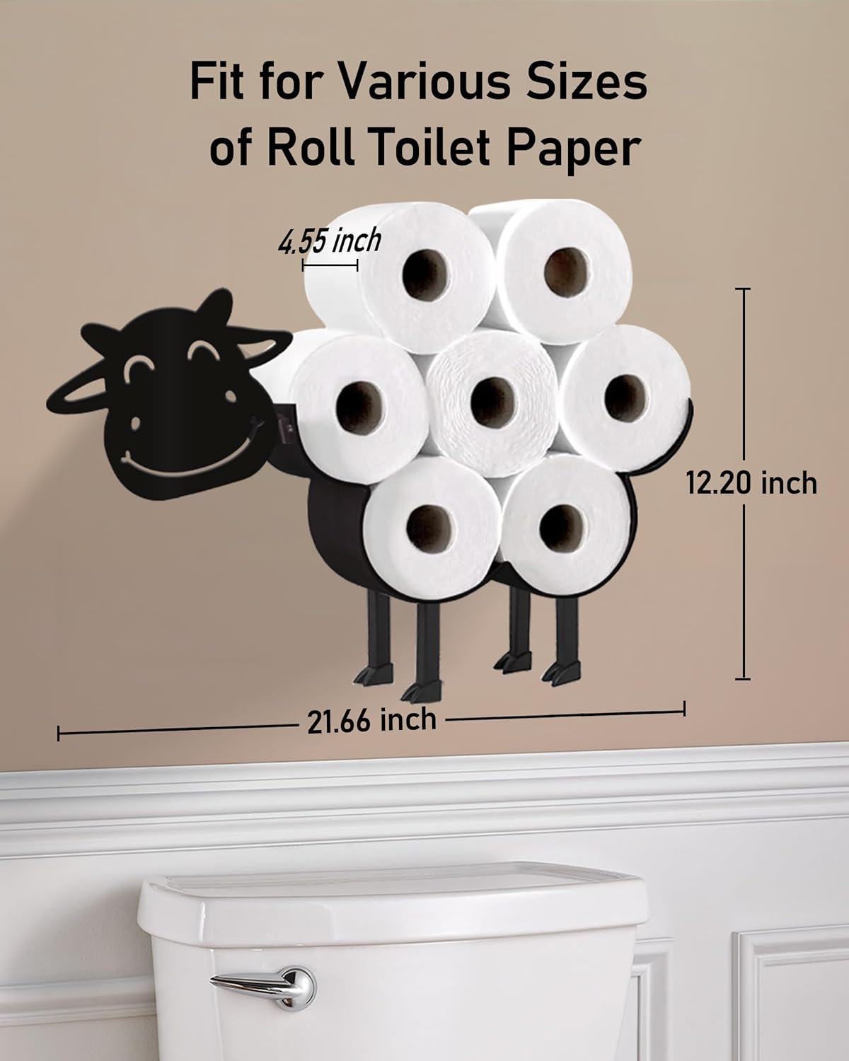 Cow Toilet Paper Holder for Extra 8 Rolls, Wall Mounted Decorative Toilet Paper Storage, Farmhouse Bathroom Cute Decor Freestanding Accessories Storage Cabinet