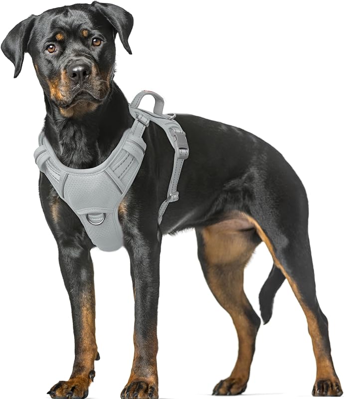 Peitoral Vest para Cães BARKBAY Air Mesh Antipuxão com Guia Frontal, Faixas Refletivas e Bolso para Identificação Cinza XL