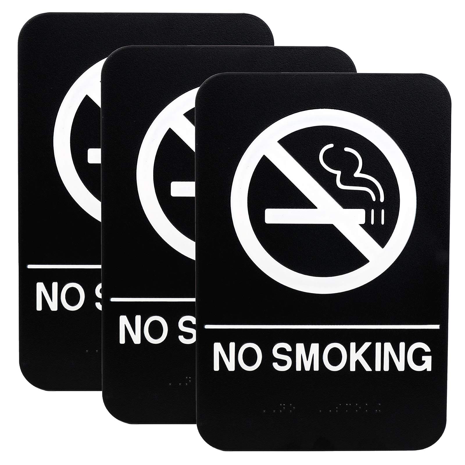 EXCELLO GLOBAL PRODUCTSPlastic Sign: Easy to Mount with Braille (ADA Compliant), Great for Business - 6"x9", No Smoking - Pack of 3
