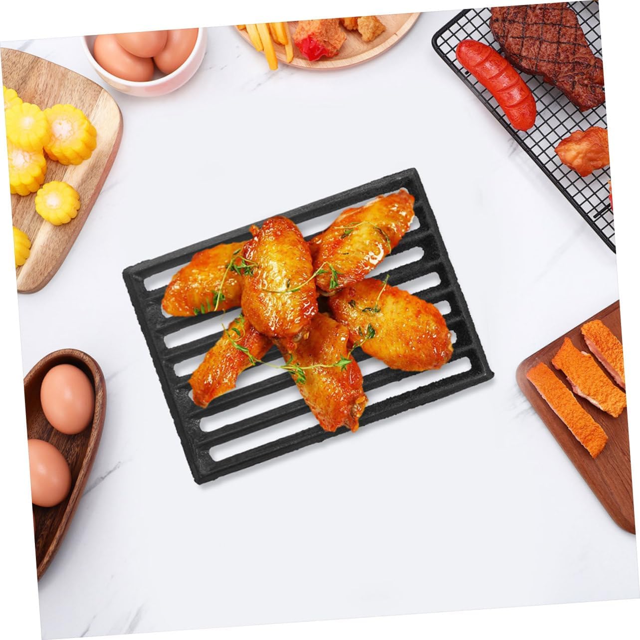 MERRYHAPY Rectangular Iron Fire Grate for High-Temperature Barbecue Stove Thickened Metal Firewood Grate for Outdoor Camping and Fireplace Use